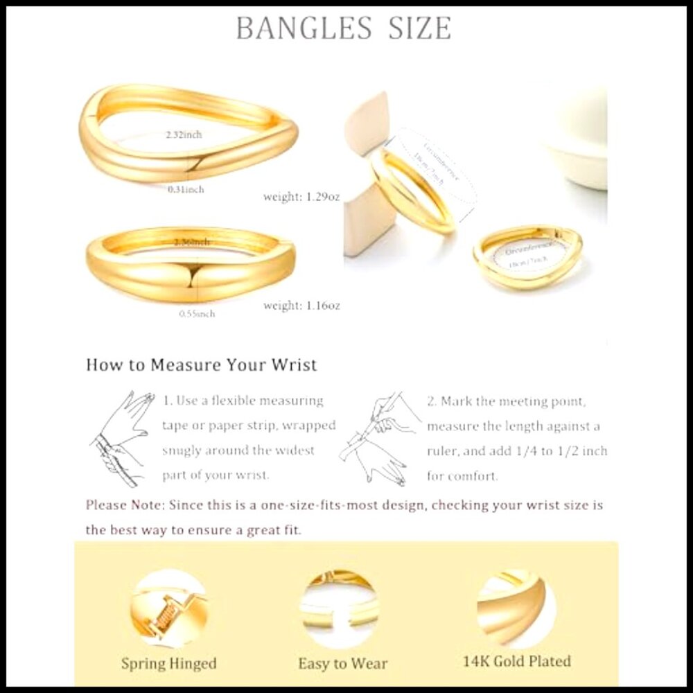 Gold Hinged Cuff Bangle Bracelets Stackable Chunk… - image 6